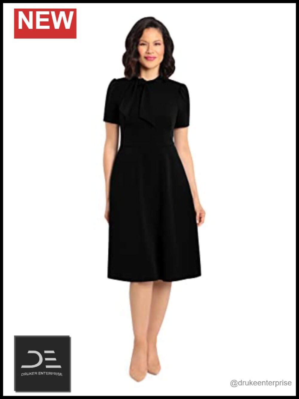 Maggy London Women's Crepe Fabric Flight Attendant Bow Neck Tie Short Sleeve